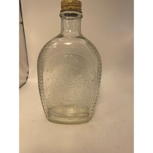 Vintage Bicentennial 1776-1976 Log Cabin Clear Bottle, Drummers On Front